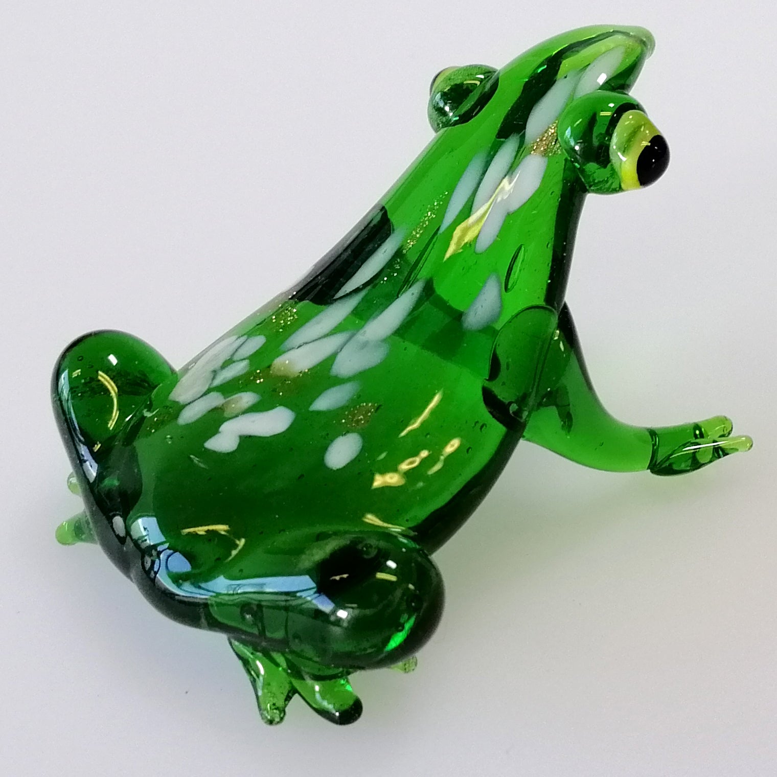 Patterned Glass Squat Frog - Green
