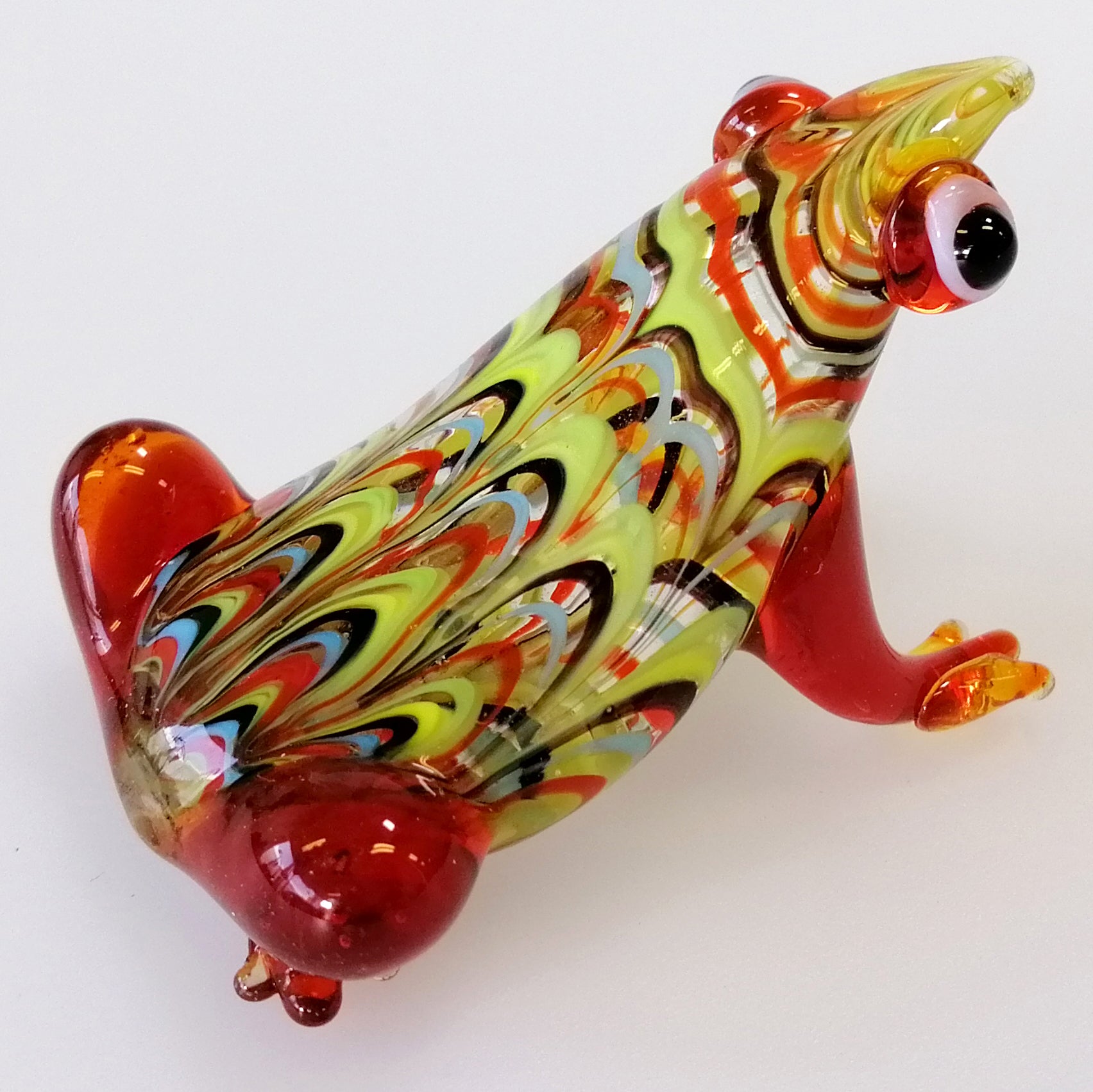 Patterned Glass Squat Frog - Red