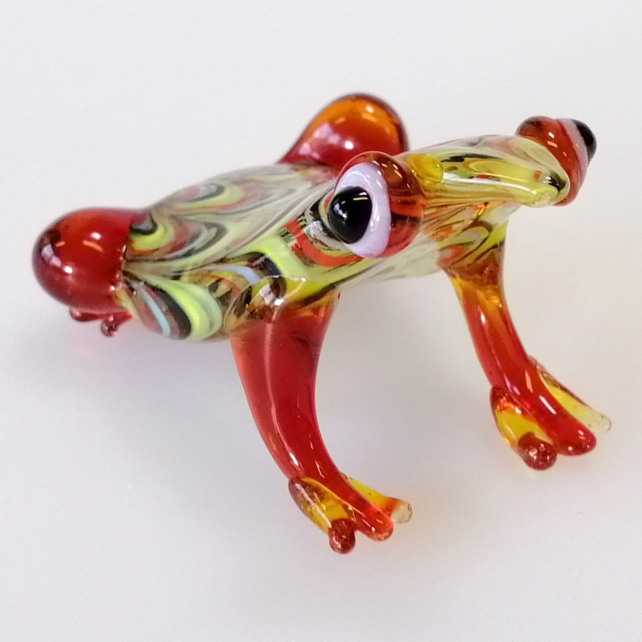 Patterned Glass Squat Frog - Red