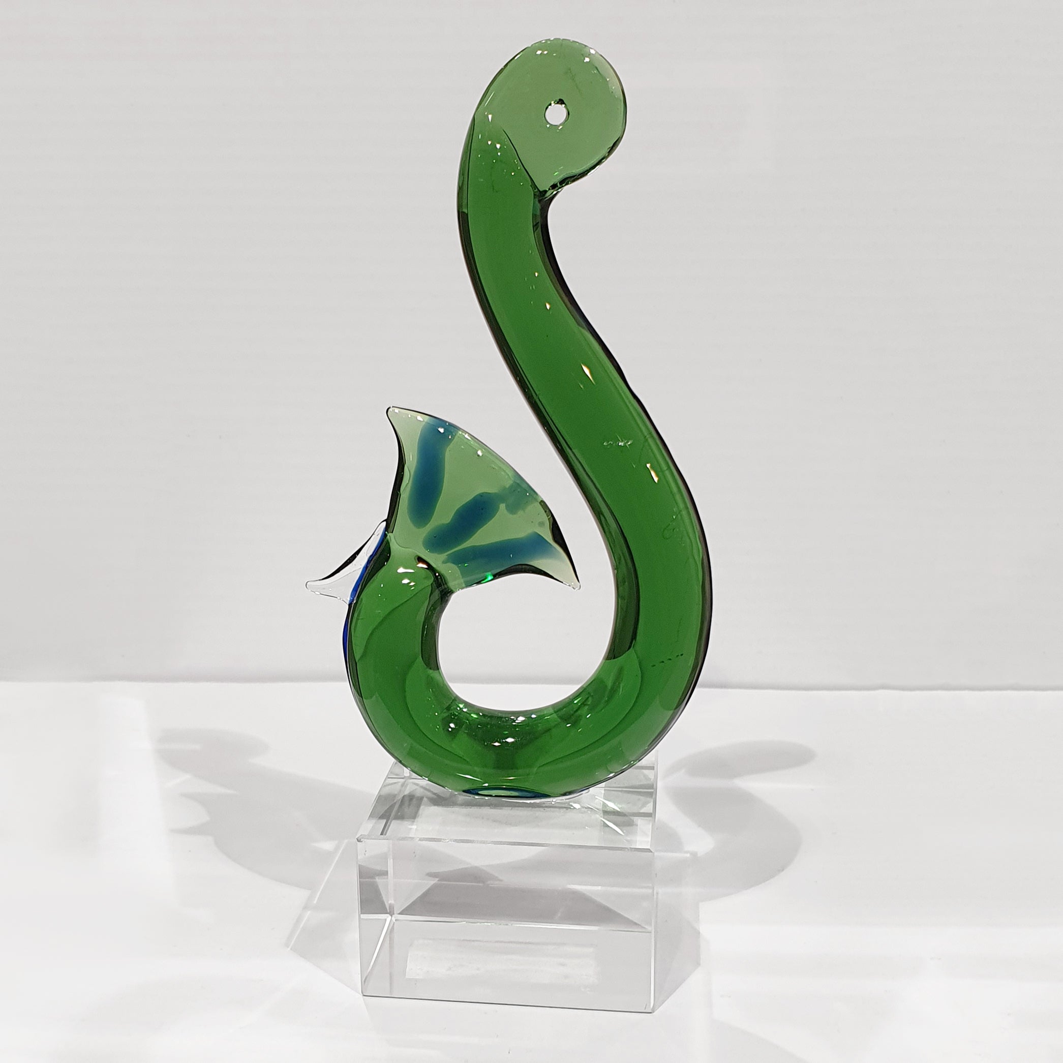 Green Glass Fish Hook Koru Sculpture
