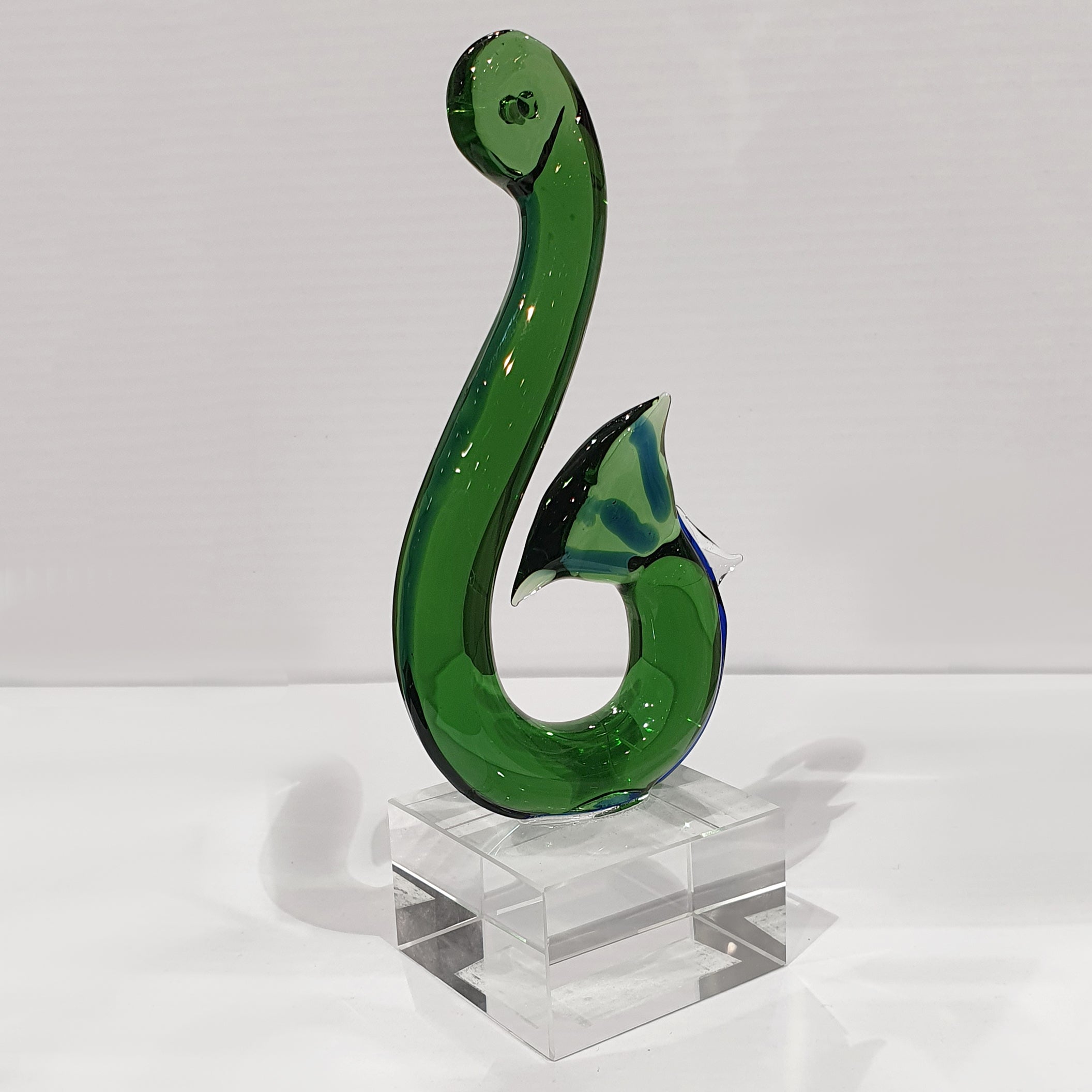 Green Glass Fish Hook Koru Sculpture