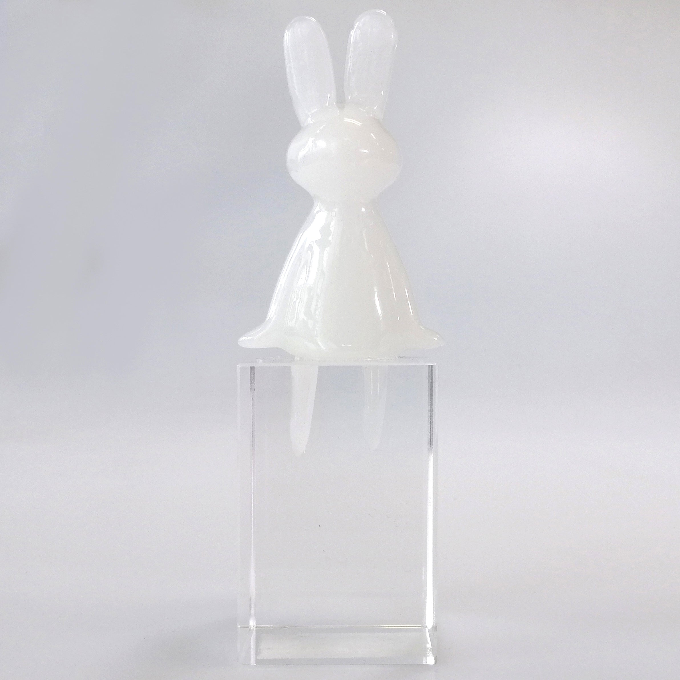 White Glass Sitting Rabbit Figurine