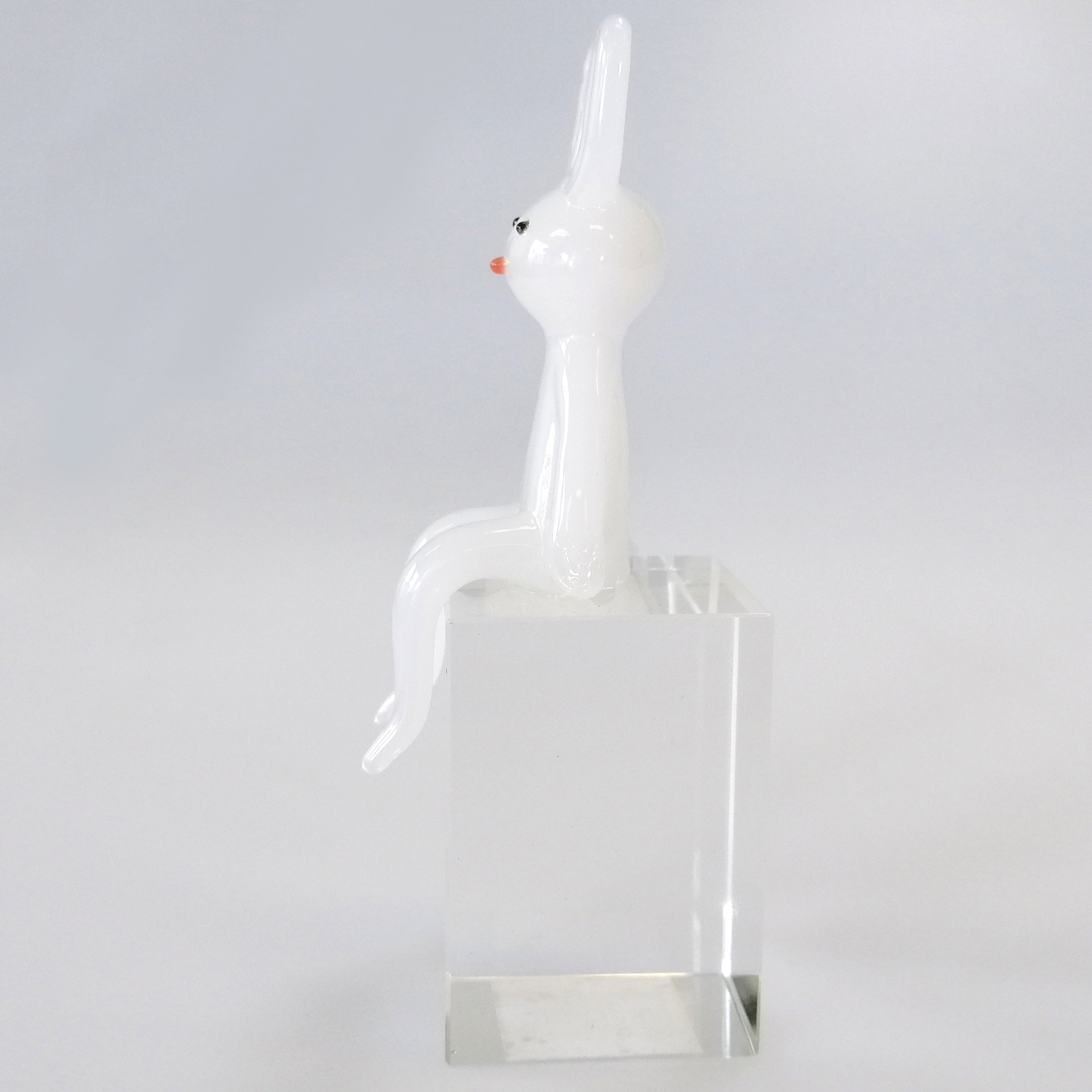 White Glass Sitting Rabbit Figurine