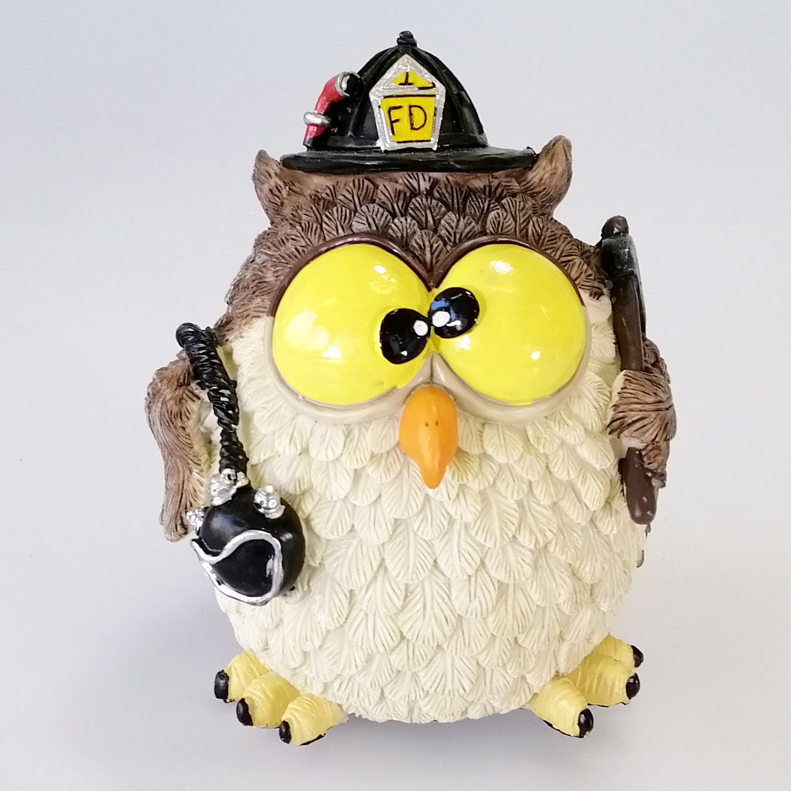 Resin Owl Firefighter Piggy Bank