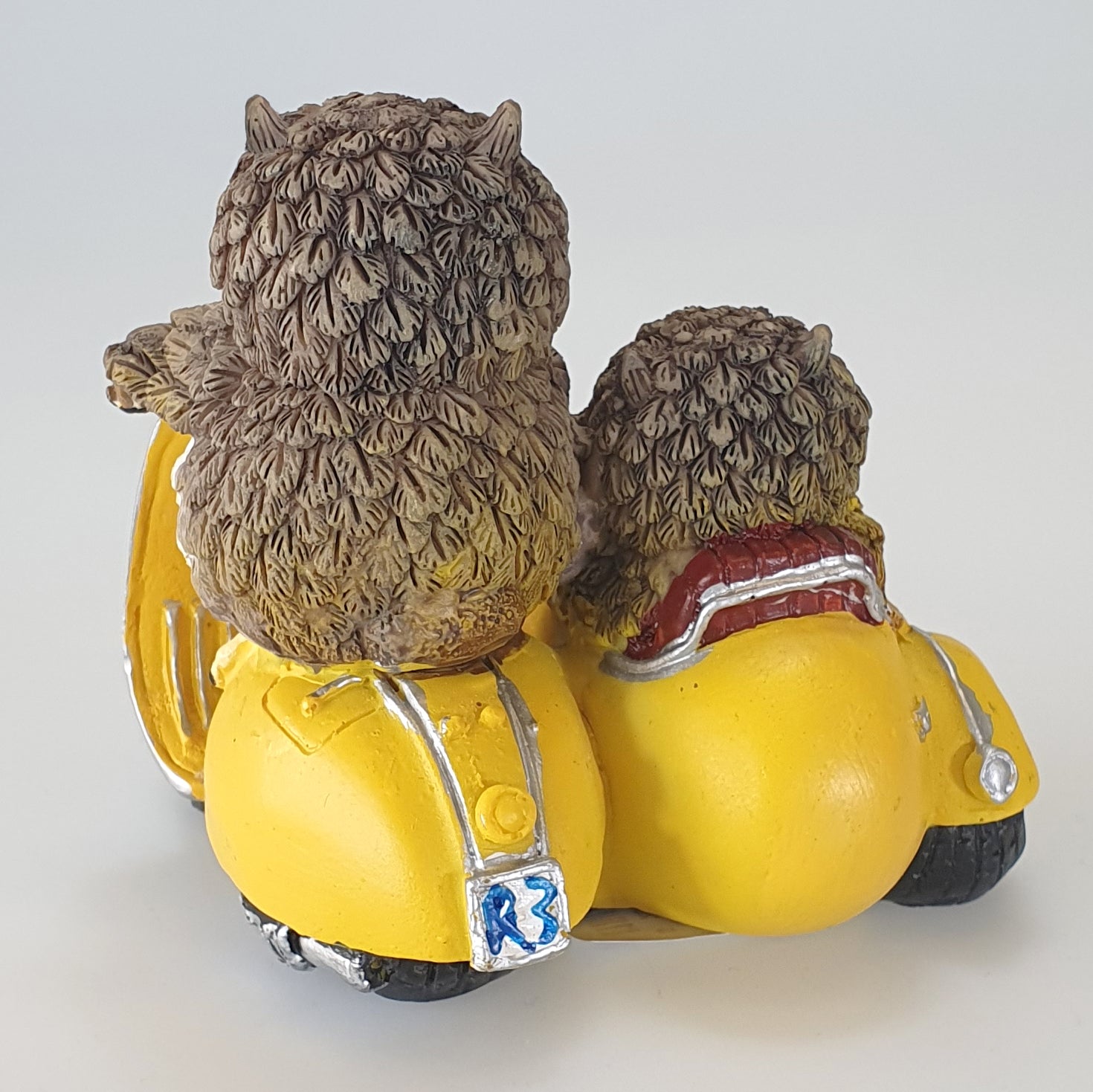 Owl Duo On Yellow Moped Figurine