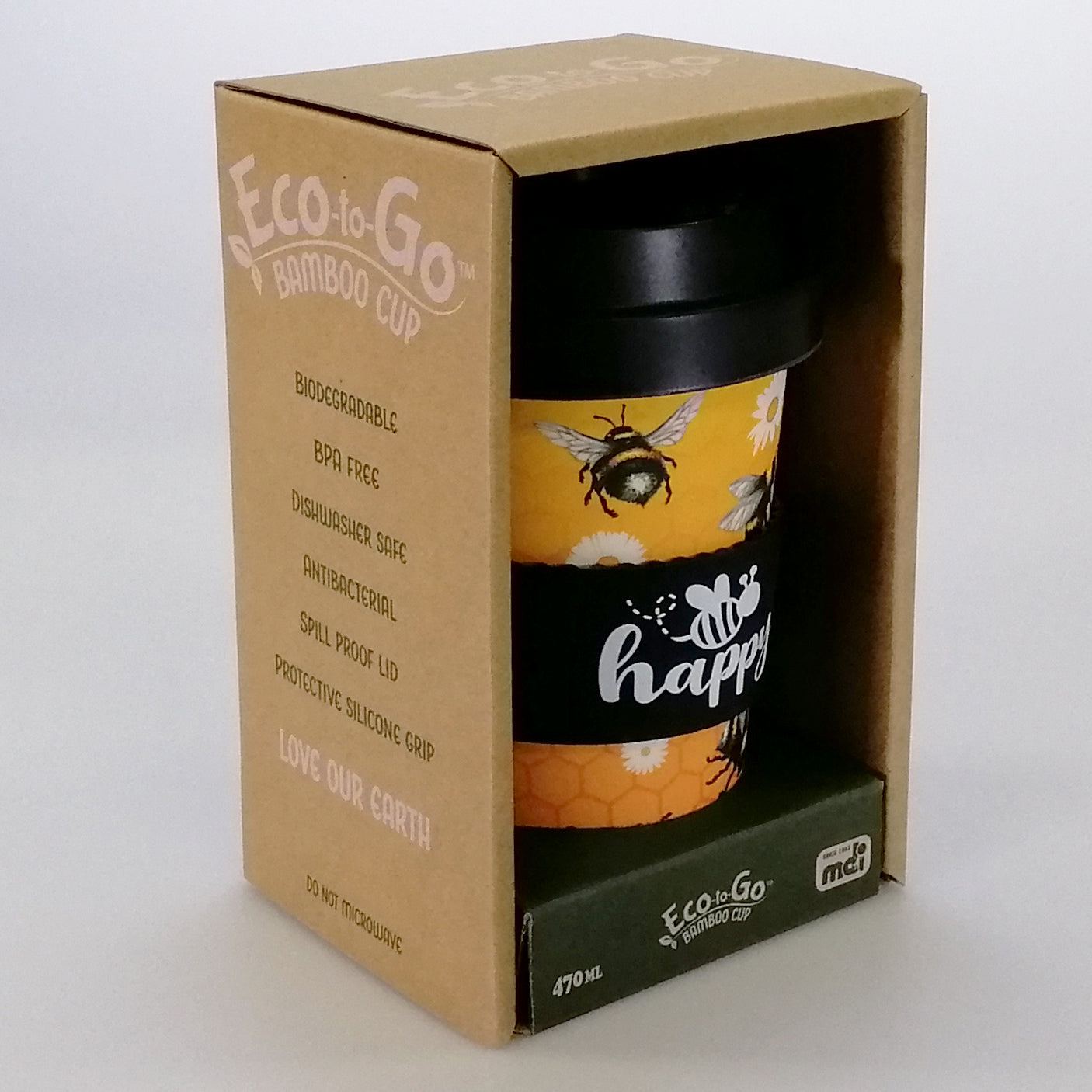 Eco-to-Go Bamboo Cup - 'Bee Happy' - 470ml
