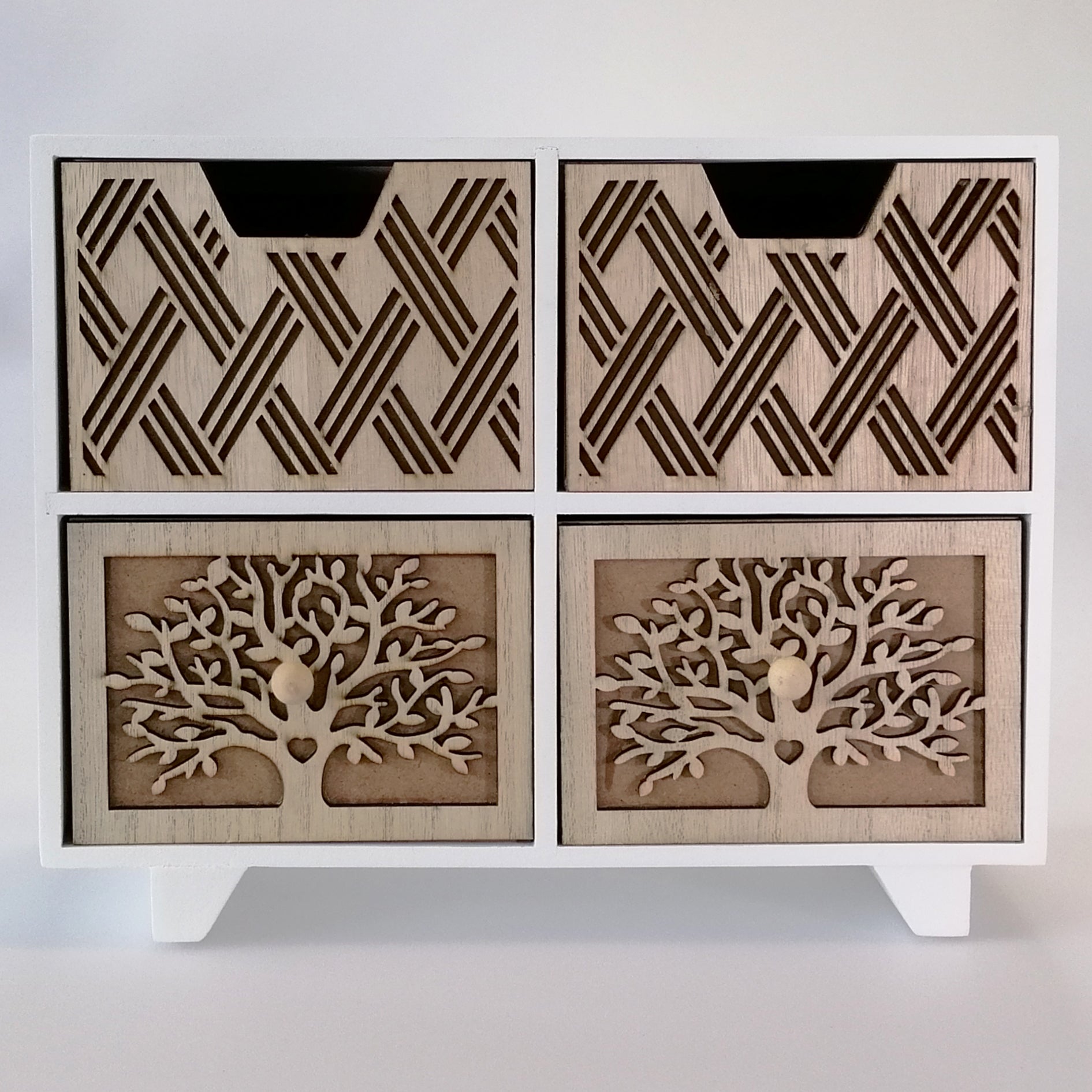 Woodbox - White & Natural Four Drawers Set