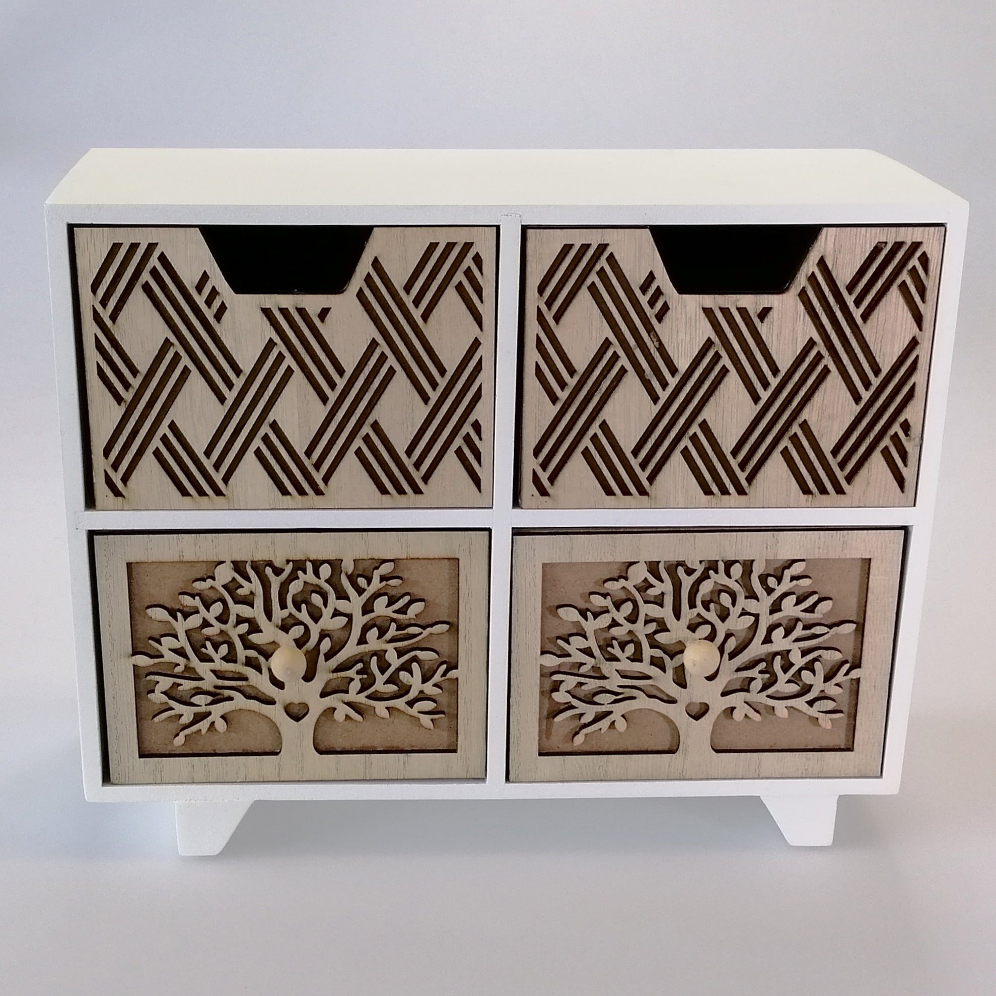 Woodbox - White & Natural Four Drawers Set