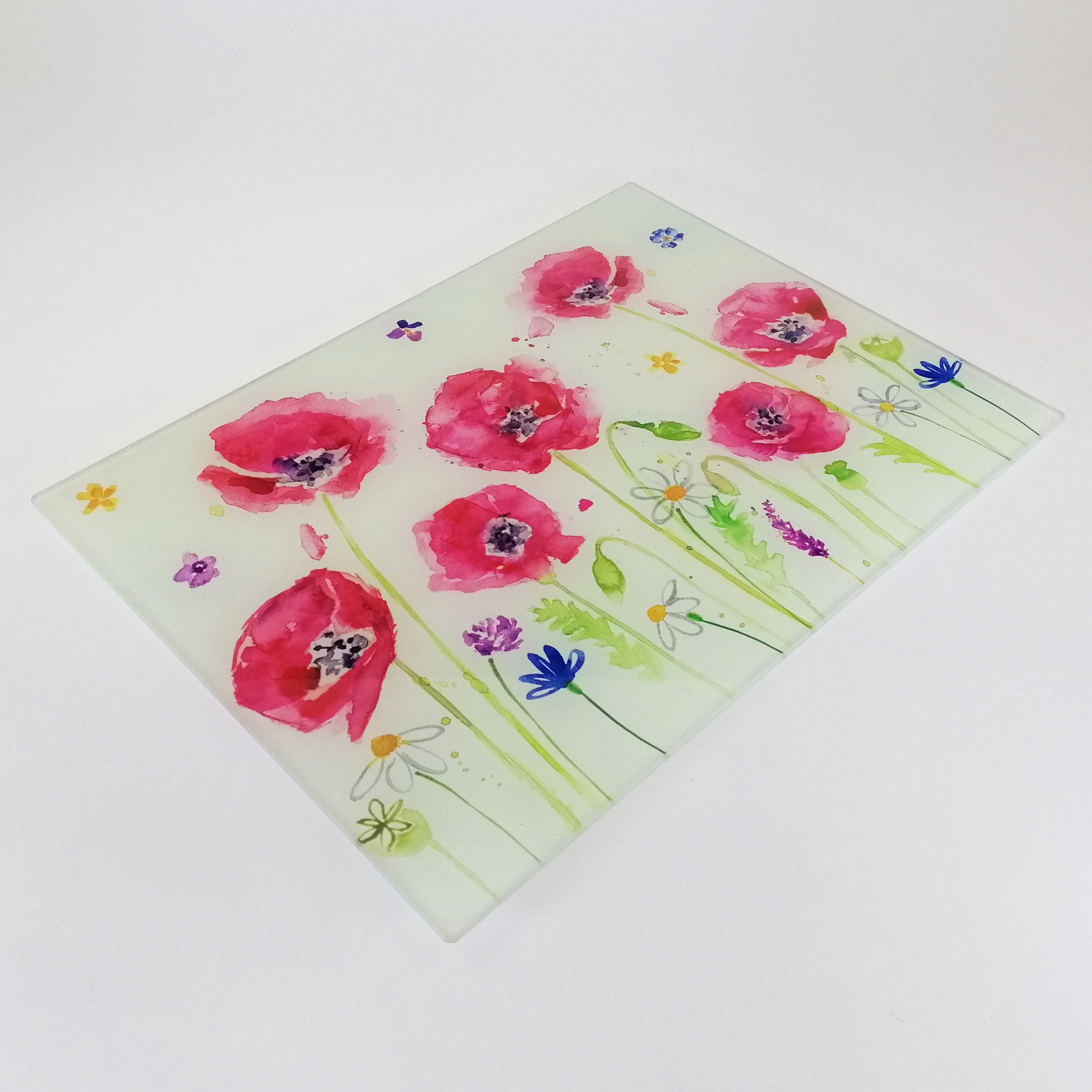 Tempered Glass Cutting Board - Poppy Fields