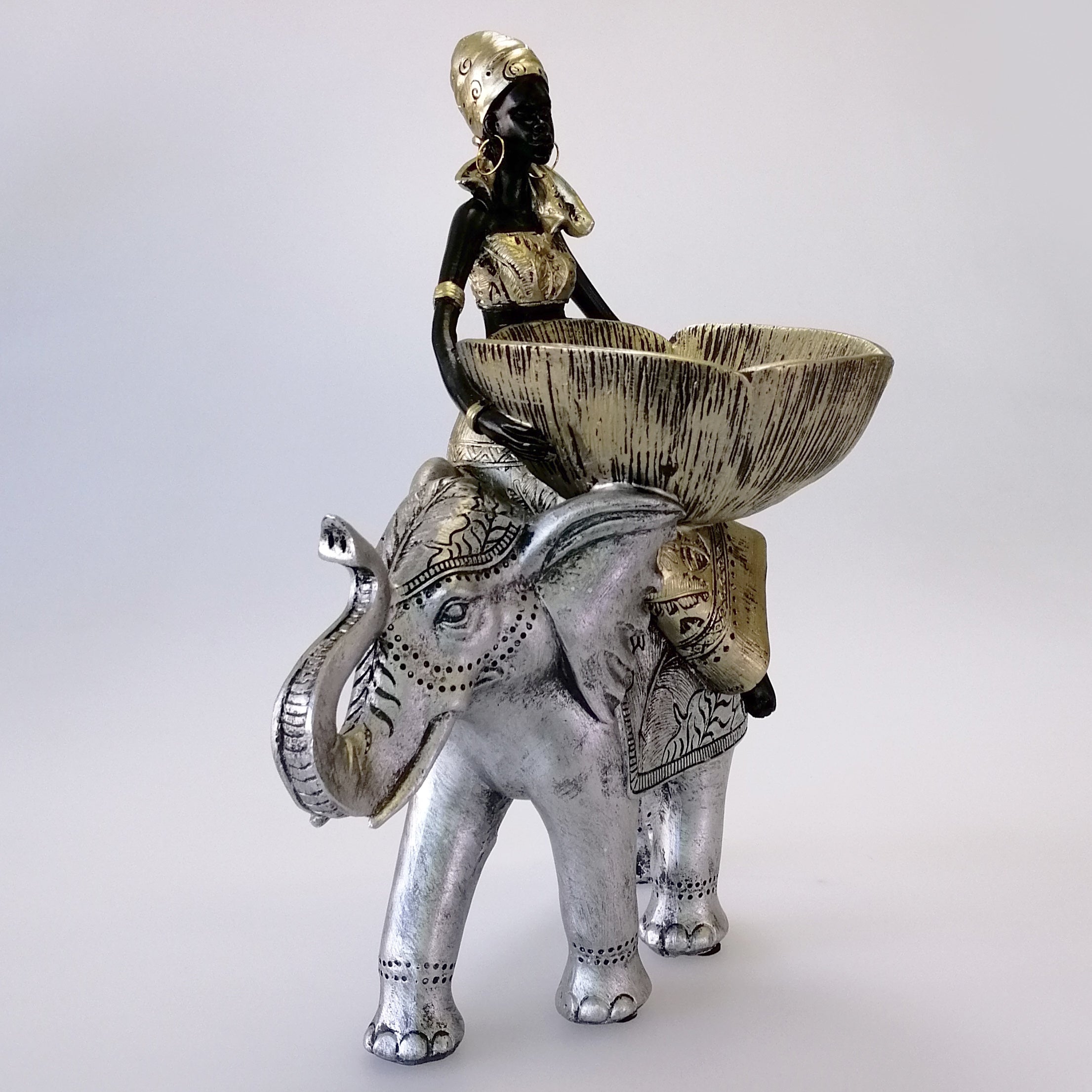 African Stylistic Woman & Elephant With Bowl