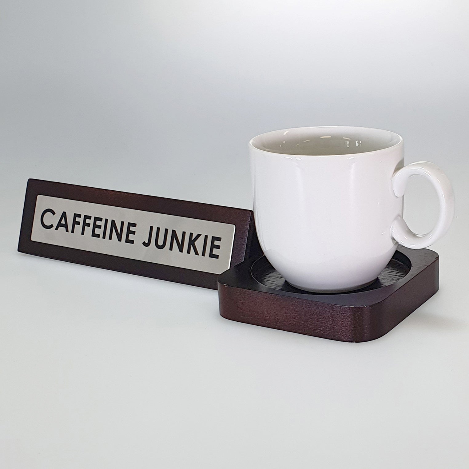 Novelty Desk Sign Plaque & Coaster - 'Caffeine Junkie'