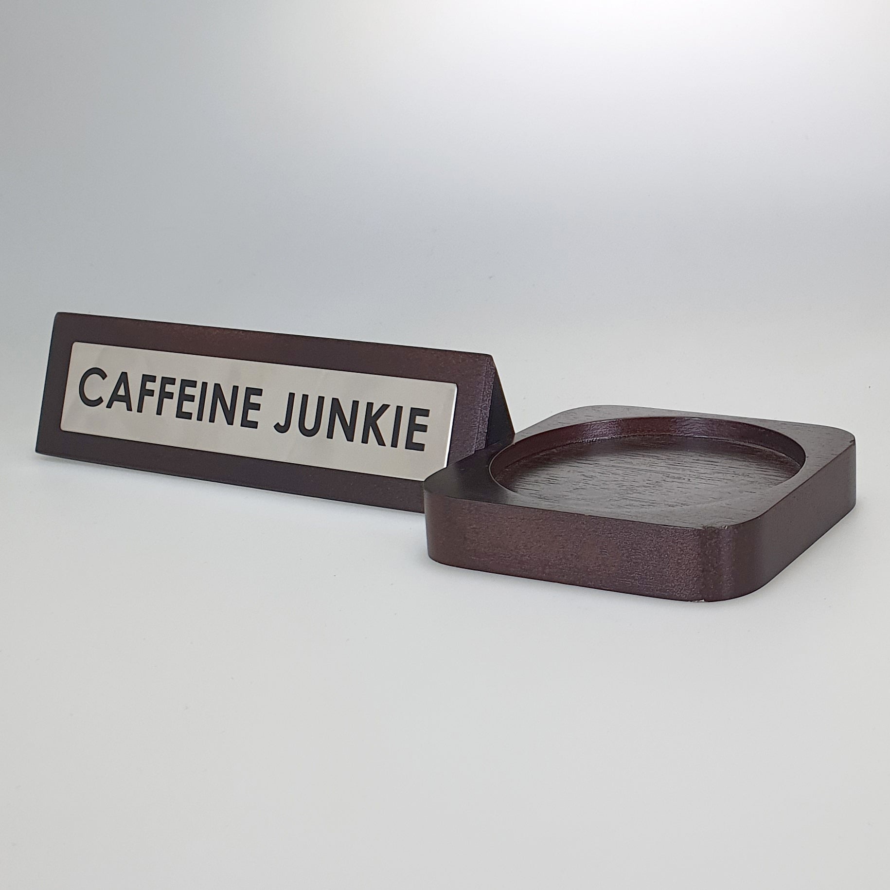 Novelty Desk Sign Plaque & Coaster - 'Caffeine Junkie'