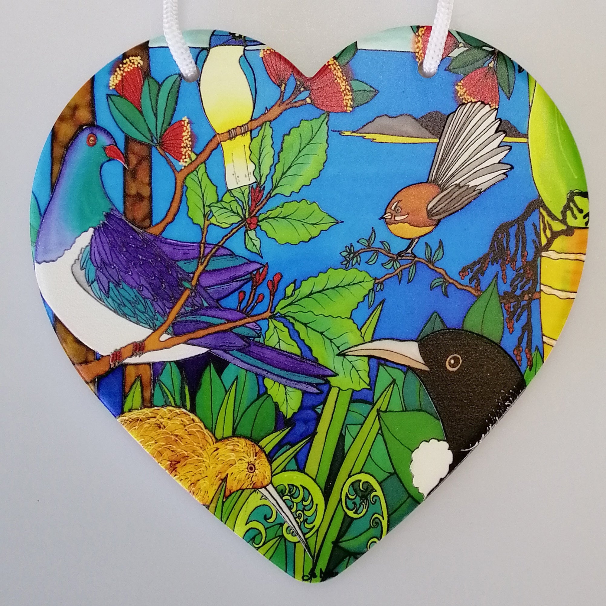 Jo May - NZ Birds Ceramic Heart Wall Hanging