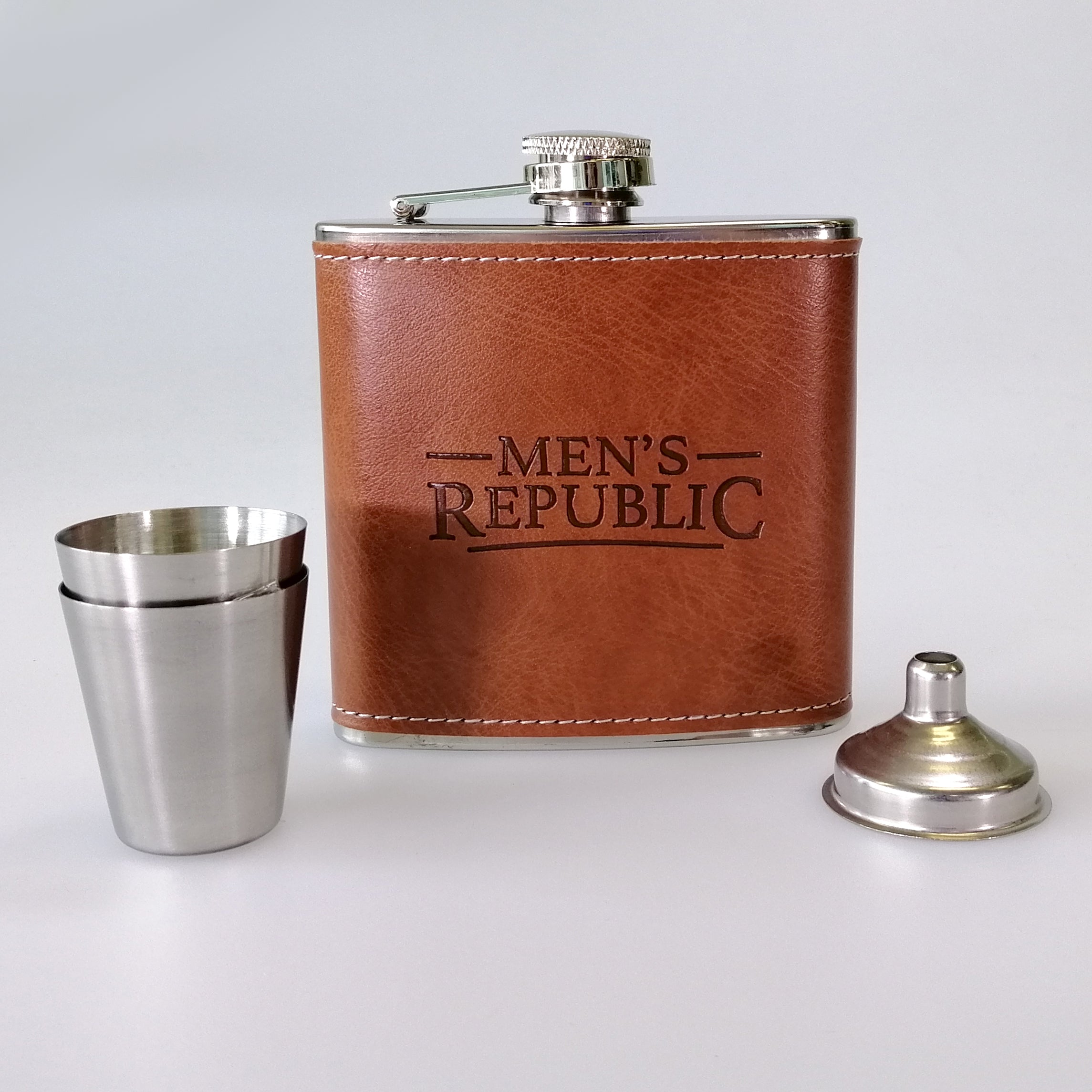 Men's Republic Hip Flask & Funnel Set - Brown