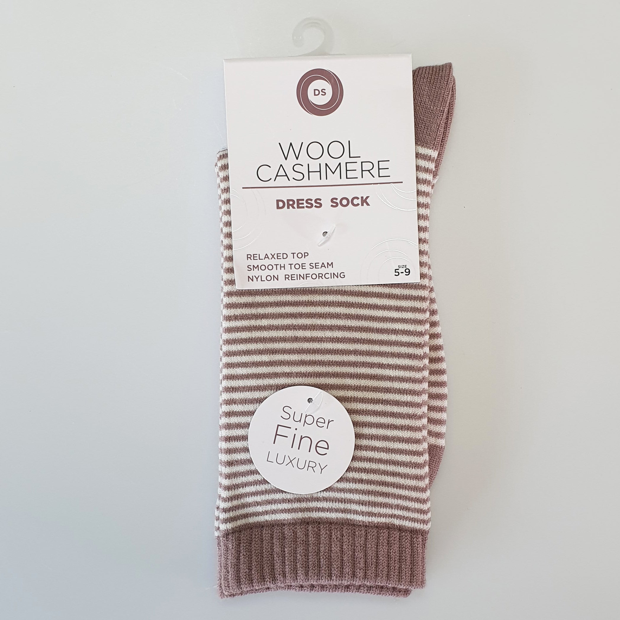 DS Wool Cashmere Dress Socks - Striped Dusky Rose