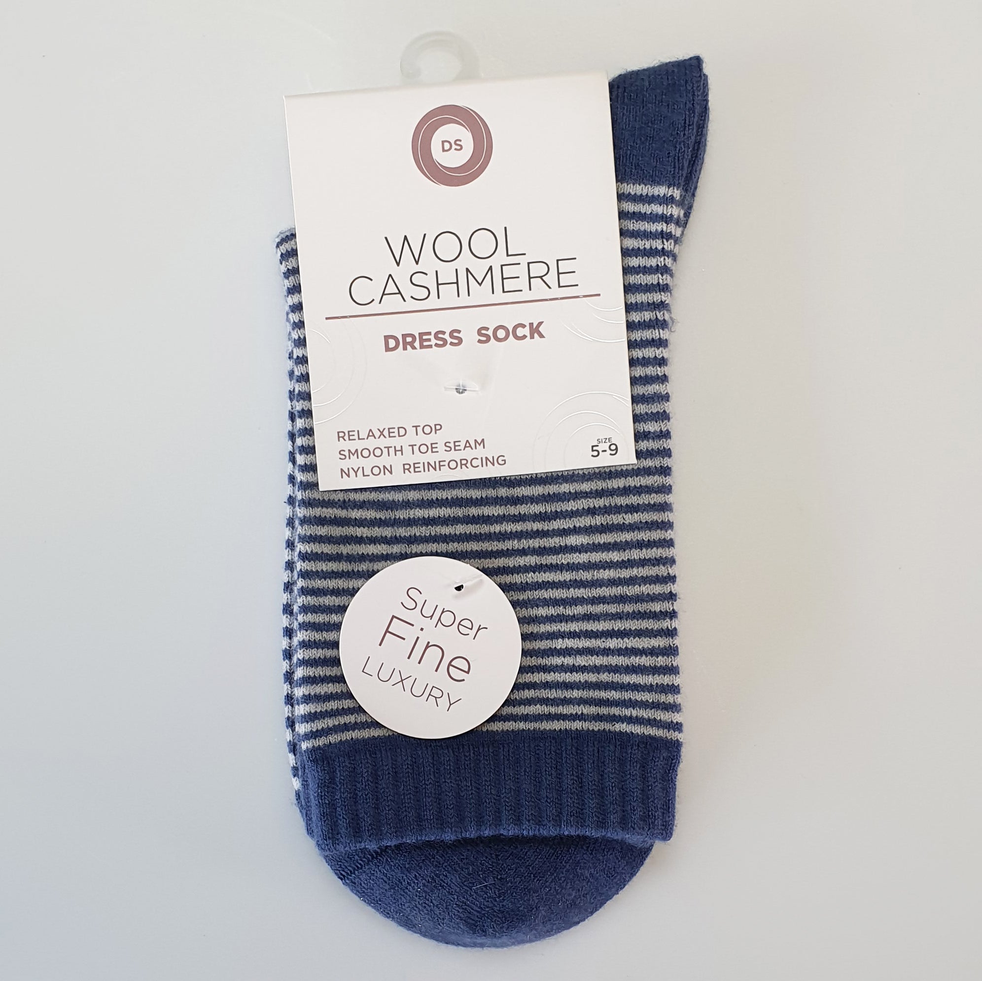 DS Wool Cashmere Dress Socks - Striped Denim Blue