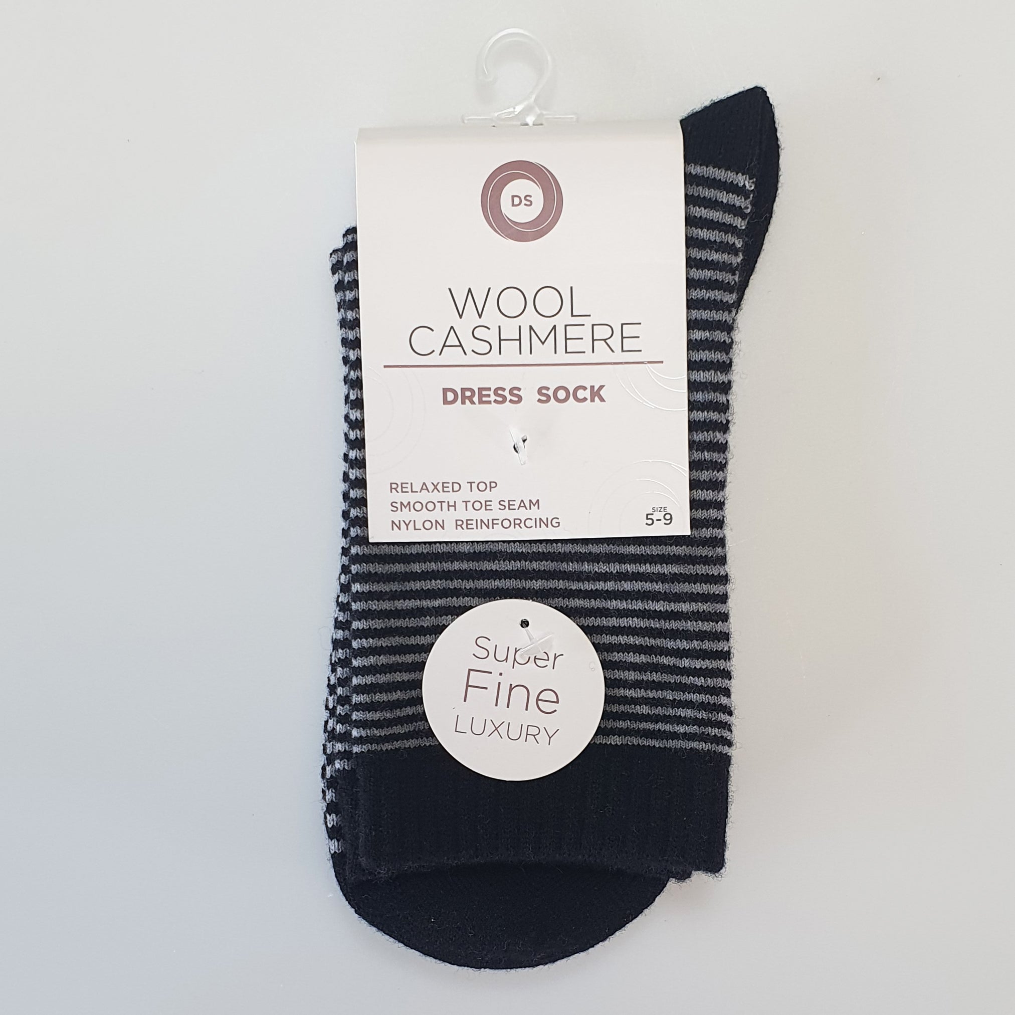 DS Wool Cashmere Dress Socks - Striped Black