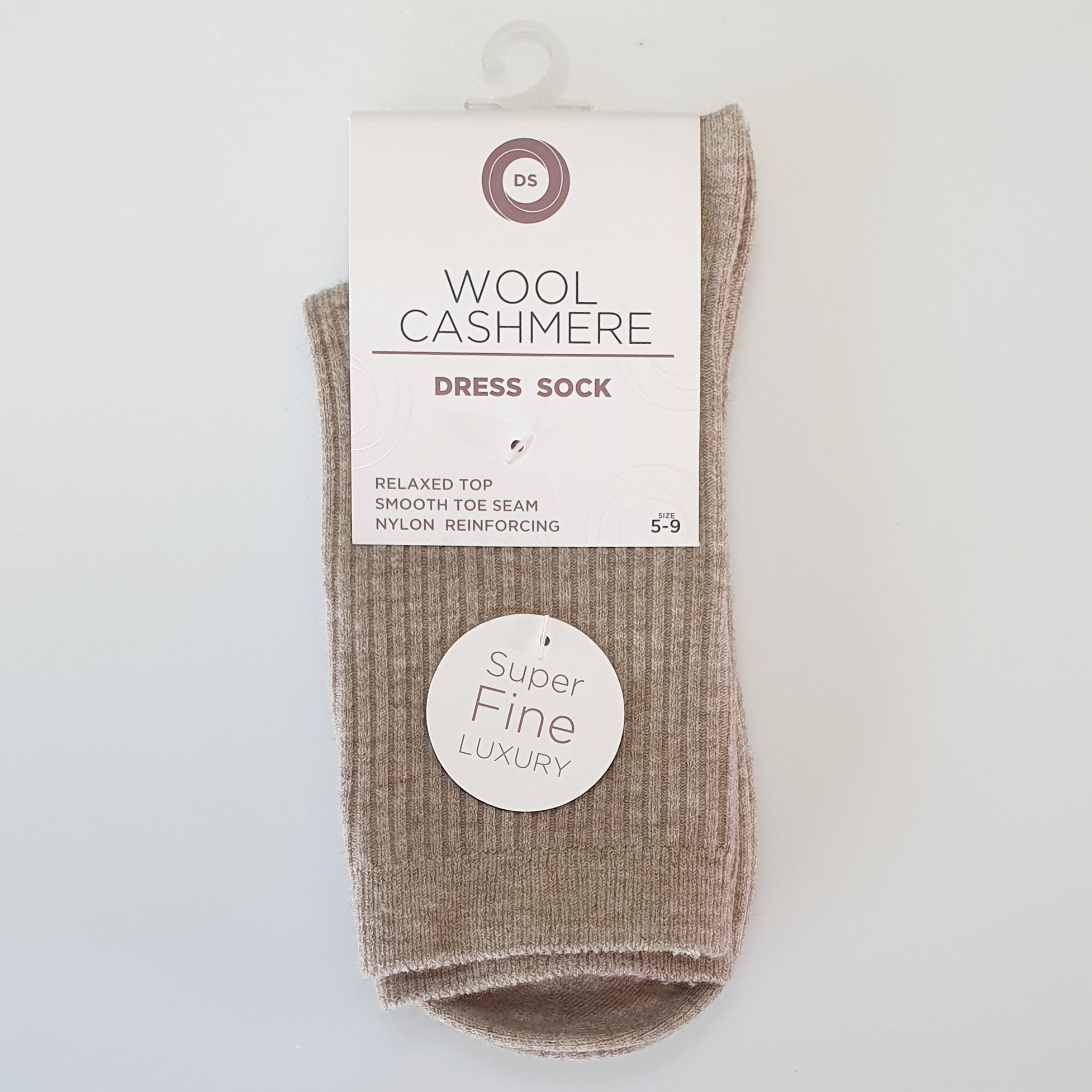 DS Wool Cashmere Dress Socks - Ribbed Beige