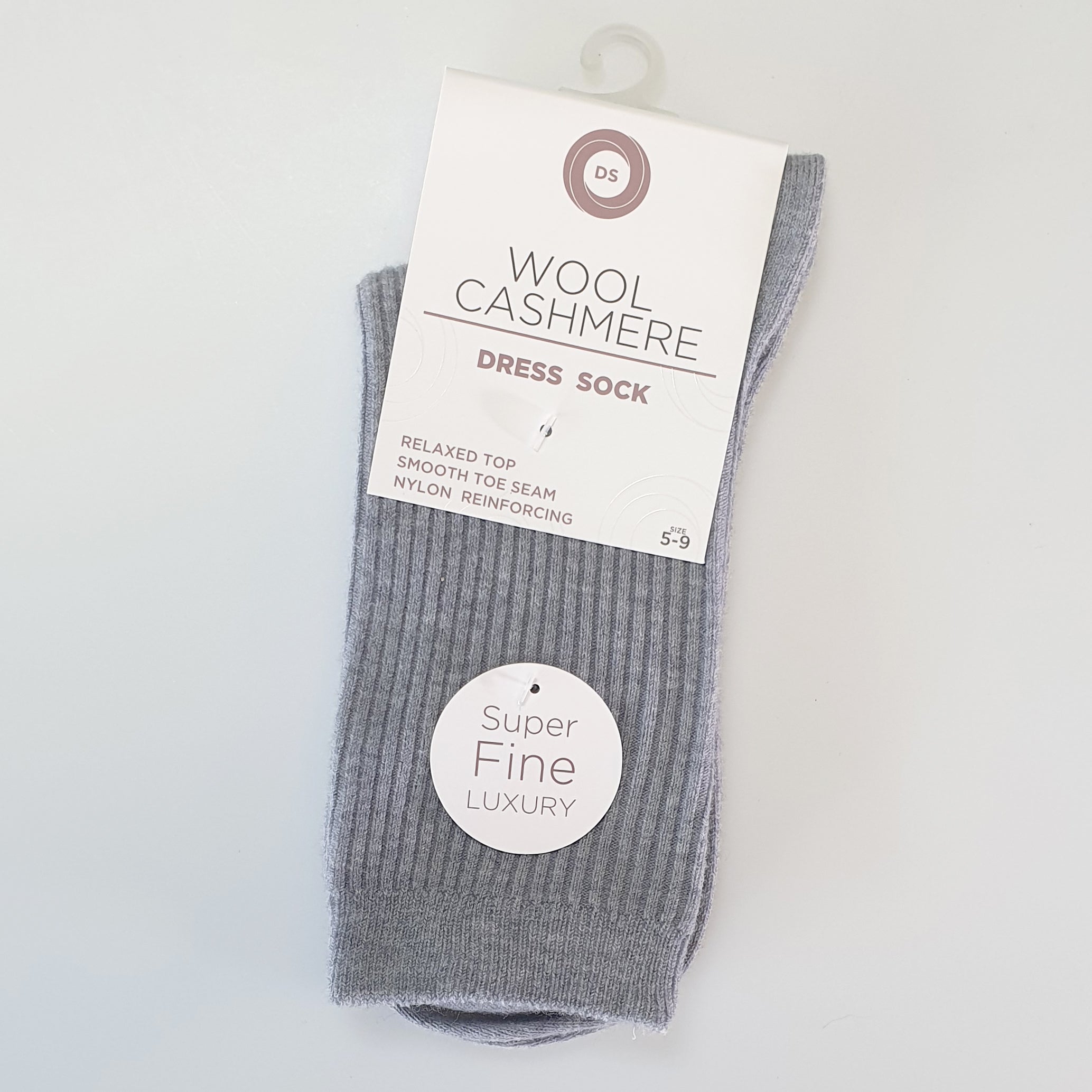 DS Wool Cashmere Dress Socks - Ribbed Grey