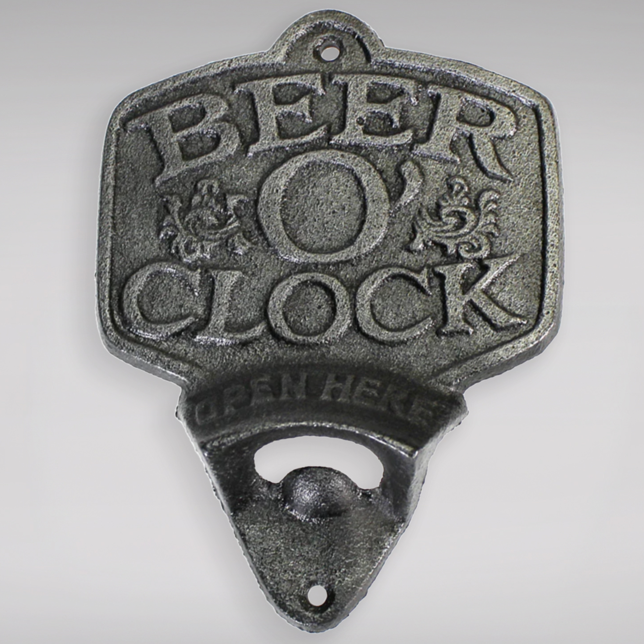Cast Iron Wall-Mounted Bottle Opener 'Beer O'Clock'
